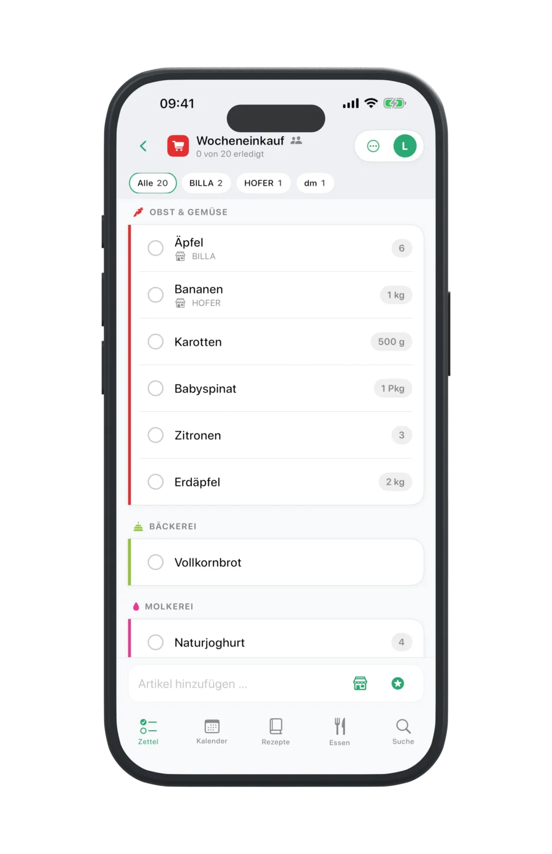 Gemeinsamer Einkaufszettel in der iPhone-App