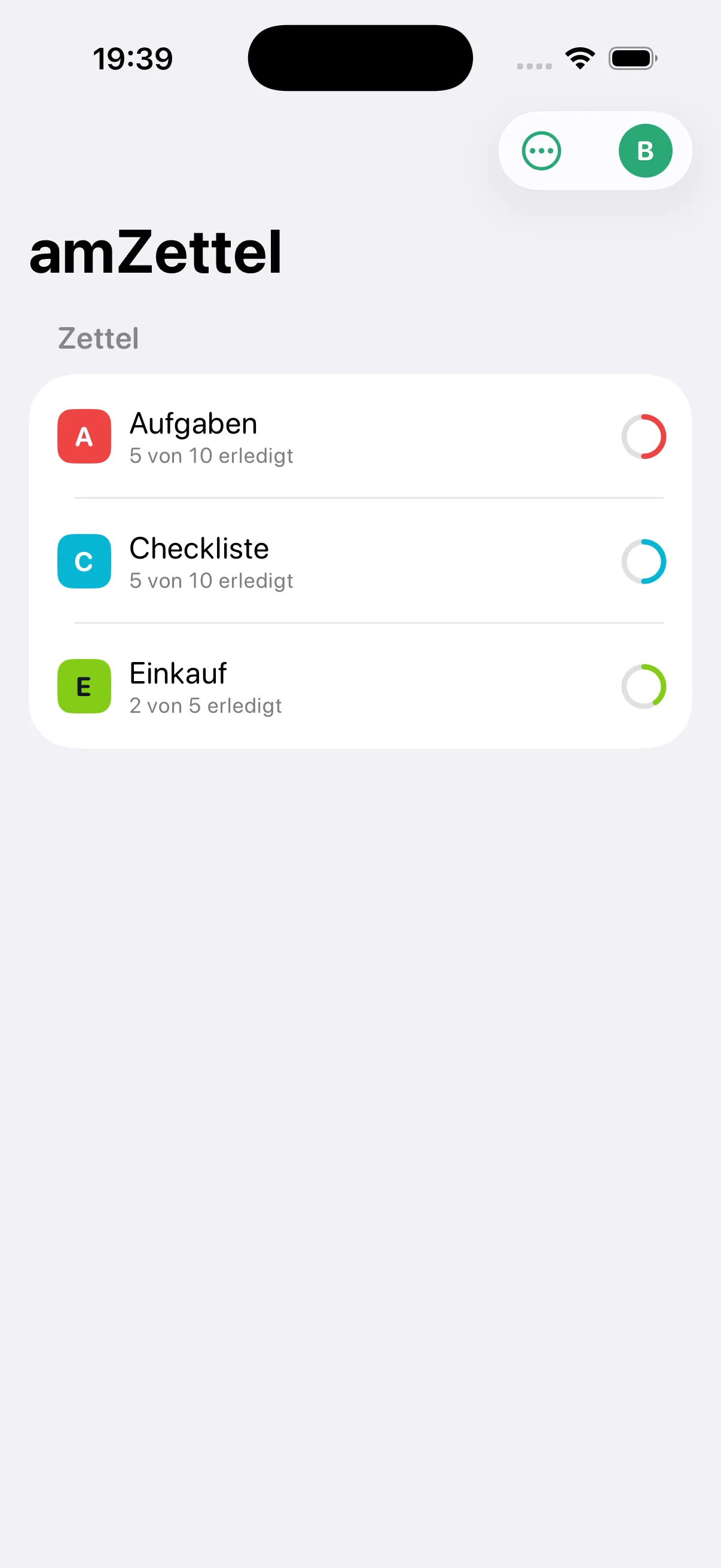 amZettel App: die Übersicht deiner Zettel am iPhone